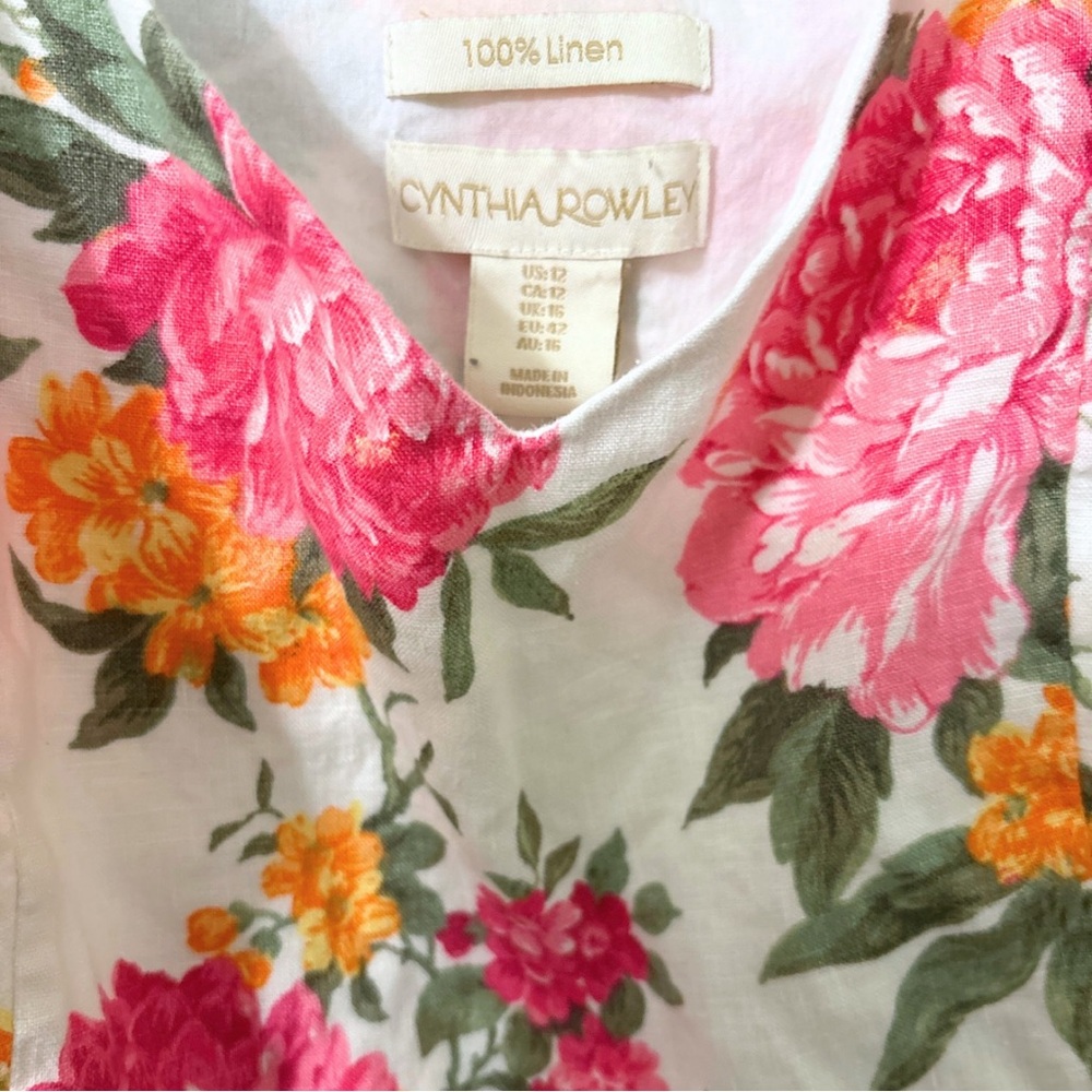Cynthia Rowley Summer Floral Flowy Maxi Sz 12 Linen - Picture 2 of 3